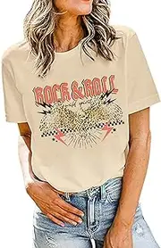 [ZIFOTA] Rock Roll Criss-Cross Hollow Out T-Shirt Women Vintage Concert Rock Band Shirt Retro Country Music Short Sleeve Tops