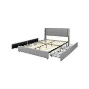 Costway Double Bed Frame Deluxe Headboard w/Drawers Silver