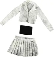 1:6 Short Jacket, Pleated Skirt and Tube Top Set for Action Figure Comfortable Dressing up Casual Mini Clothing Doll Clothes , White Black