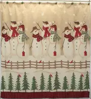 Avanti GATHERING SNOWMEN Fence Trees Snowflakes Shower 72 X 72 Curtain NIP DISC