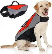 RIXBEO Dog Life Jacket,Adjustable Dog Float Coat,High Flotation Swimsuit for Large Dogs,Reflective Stripes Design,with Rescue Handle, XL