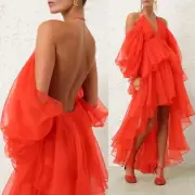 NWT $1,850 Zimmermann Natura Tranquility Gather Mini Silk Dress Tomato Red AU2 M