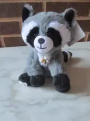 Build A Bear Mini Buddy Raccoon 7" Plush 4"Tail + Little Acorn Charms Necklace