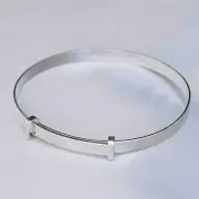 New Born Child Bangle Bracelet Cuff 3 Real Diamonds Sterling Silver 925 Baptism
