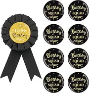 [ROSTYAKZ] 9PCS It's My Birthday Button Pins, Birthday Squad Button for Girls, Gold Black Birthday Pinback for Women 18th, 21st, 25th, 30th Birthday, Happy Birthday Badges Party Supplies, Medium, tinplate,