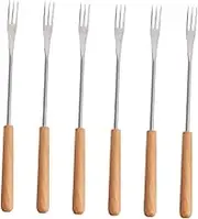 UTHCLO 6Pcs Fondue Fork with Wooden Handle Stainless Steel Dessert Fruit Forks for Outdoor Barbecue Hot Pot and Camping Use