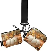 [XYMZR] Mini Zip Around Wristlet keychain Wallet Pumpkins Flowers Thanksgiving for Women Personalized Pattern Detachable Dual Pouch Wristlet Portable Wallet Phone Coin Purse, Multi-colored, One Size