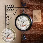 Double-Sided Wall Clock Vintage Clock Antique Wall Clock Station Clock Outside Double-Sided Wrought Iron Design Station Clock Outdoor C