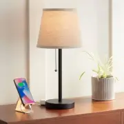 Modern Small Table Lamp with USB Outlet Bronze White Shade for Bedroom Desk