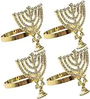 Cabilock 4pcs Jewish Holiday Napkin Rings Hanukkah Decorations Chanukah Candle Holder Serviette Buckles for Dinner Party