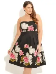 City Chic Floating Lotus Party Dress Size XL strapless With Straps Black Floral