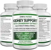 Simply Potent Kidney Support Supplement, Kidney Cleanse Detox & Repair Formula, 705mg Pills with 21 Herbs - Cranberry Astragalus & Juniper for Bladder & Urinary Tract Health