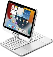 360 Rotatable Keyboard for iPad Mini A17 Pro 2024, iPad Mini 6th Generation Keyboard Case with Touchpad 7 Color Backlight Foldable Backlit Keyboard,Silver