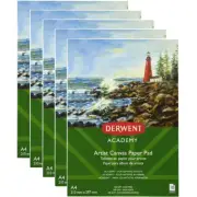 NEW 5 Pack Derwent Academy Artists Canvas Paper Pad 300gsm 10 Sheets A4 Paint
