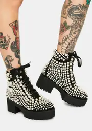 [AZALEA WANG] Cavalier Pearl Bubble Ankle Boots