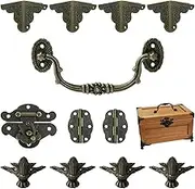 MOROBOR Jewelry Box Antique Lock Latch Hasp Hinges Handle Corner Protectors Kit for DIY Bronze, Wood Case Jewelry Chest Storage Feet Leg Corner Protector, Box Not Included
