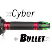 KiWAV Motorcycle Cyber grips Red with Bullet Bar Ends Green/Black