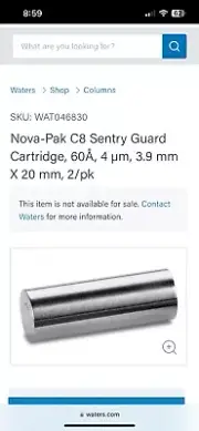 Nova-Pak C8 Sentry Guard Cartridge, 60Å, 4 µm, 3.9 mm X 20 mm, 2/pk, Wat046830