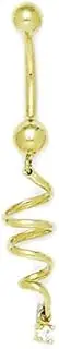 [Generic] 14ct Yellow Gold CZ Cubic Zirconia Simulated Diamond 14 Gauge Dangling Spiral Body Jewelry Belly Ring Measures 45x8mm Jewelry Gifts for Women