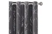 2x Blackout Curtains Foil Print Twig Tree Branch Thermal Insulated Curtain Drapes Light Blocking,Charcoal Grey