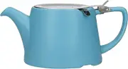 London Pottery Oval Teapot with Infuser for Loose Tea, Stoneware, Satin Blue, 3 Cup Loose Leaf Teapot