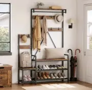 Artisan-Crafted Entryway Hall Tree –Luxe Coat Rack Bench with Shoe Storage *WOOD