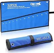 HELAKLS Wrench Tool Roll Up Pouch Metric 12 Pocket (8-19mm) Tool Roll Bag for Wrenches Organizer Oxford Canvas Wrench Holder Blue