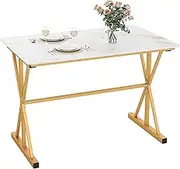 Giantex Sintered Stone Dining Table, Rectangular Kitchen Table w/Metal Frame, Faux Marble Tabletop, Heat & Scratch-Resistant, Indoor Modern Breakfast Table for Living Room Dining Room Small Place