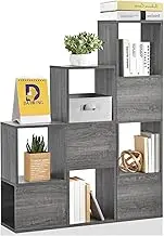Giantex Wooden 9-Cube Bookcase, Free Combination Bookshelf, Multifunctional Storage Organizer, Stepped Bookcase Freestanding Display Shelf for Living Room, Study, Bedroom, Grey