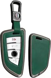 Leather Key Fob Case Key Shell Accessories Keychain Zinc Alloy fit for BMW 2 5 6 7 Series F45 F46 G30 G31 G32 G11 GT M5 F90 X1 F48 X3 G01 X4 G02 X5 F15 3 4 Buttons Key Fob Cover Black-Green