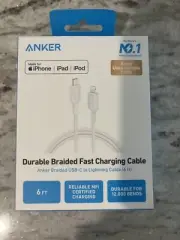 New Anker A81B6H21-1 ANKER BRAIDED USB-C TO LIGHTNING CABLE 6FT WHITE