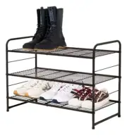 CAXXA Stackable and Expandable Shoe Rack, 3 Shelves Metal Wire Utility Rack,