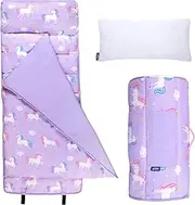 Wildkin Kids Microfiber Nap Mat – Soft Sleep Mat with Pillow, Ideal for School & Travel - Unicorn