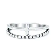 Cross Beaded Ring Set Engagement Bridal Ring 925 Sterling Silver 7mm