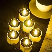 6pcs Solar Power Tea Lights Outdoor Candle Flameless Flicker IP65 Waterproof Rechargeable LED Candles with Dusk to Dawn Sensor for Lantern Garden Camping Party Home Decorations, 2.3" x 2"