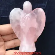 0.37LB Natural Rose Quartz Angel Goddess Skull Quartz Crystal Hand Carved XK671