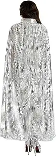 Halloween Costume Cape Sequin 55'' Long Cloak for Witch Vampire Wizard Magician Knight Cosplay Fancy Party Dress Role Play Dress Up for Adults Women Men