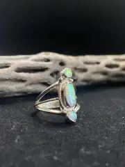 Handmade Native American Navajo white fire opal sterling silver ring size 7