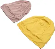 2Pcs Wide Brim Sleep Caps for Women Comfortable Cotton Chemo Hats for Sleeping Face Washing and Hair Care Includes Camel Colors for Chemo Patients