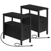 Set of 2 End Tables with Charging Station, Narrow Side Table with Drawers &