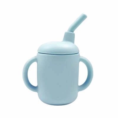 Silicone Non-spill Sippy Straw Cup Second Stage - Light Blue