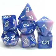 New 7 Piece Polyhedral Blend Pink Blue Dice Set With Dice Bag D&D RPG