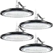 4Pack 100W High Bay LED Shop Light Super Bright 6500K AC220V-240V LED High Bay Light with 5' Cable LED UFO Lights Commercial Lighting Fixture for Warehouse Workshop Garage Factory (Without Plug)