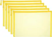 uxcell A4 Mesh Zipper Pouch Bags, 5 PCS Mesh Bags with Zipper Plastic Storage Pocket for Organizing File Beads Office Home Supplies, 34x24cm, Yellow