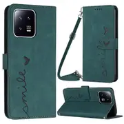 For Xiaomi 13 Pro 5g Imprinted Heart Shape Pu Leather Wallet Phone Cover Skin-touch Feeling Magnetic Closure Stand Flip Case With Shoulder Strap