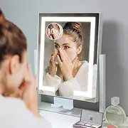 Kottova Makeup Vanity Mirror with Lights, Hollywood Lighted up Mirror with Phone Holder,3 Color Modes,Touch Control, Detachable 10X Magnification Mirror, Metal Frame,White