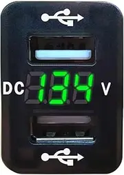 Dual USB Power Charger Socket 5V 2.1A Green LED Voltmeter Battery Monitor Voltage Gauge for Toyota iPhone iPad Galaxy Note Nexus HTC Mobile Smartphone