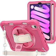 ProCase Rugged Case for iPad mini 7th(A17 Pro) 2024 / 6th Generation 8.3" 2021, Heavy Duty Shockproof Rugged Cover with Hand Strap 360 Degree Rotatable Kickstand Protective for iPad mini 8.3 -Magenta