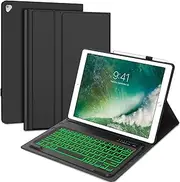 iPad Pro 12.9 Inch Keyboard Case - 2015 1st 2017 2nd Generation (Old Model: A1670/A1671/A1584/A1652), 7 Colors Backlit with Pencil Holder, US English, Black