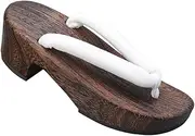 [BEWUST] Japanese Traditional Sandals Geta Wooden Clogs Shoes for Women,Cosplay High Heel 2.16 Inch Crescent Clogs Anti-Slip Slippers Summer Beach Footwear,S,White